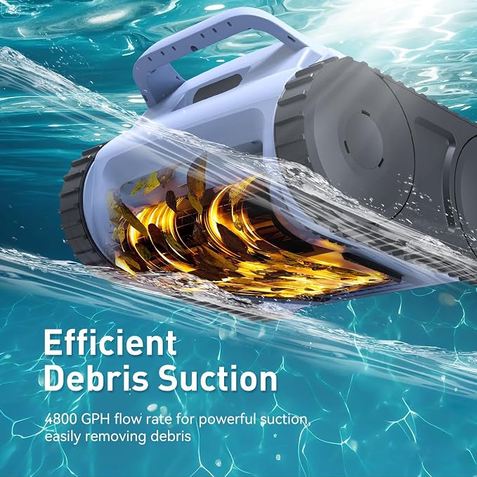 Cordless Pool Cleaner Robot, Pool Vacuum for Inground Pool & Above Ground Pool, Smart Navigation Self-Parking, LED Indicator, Wall&Waterline Cleaning Pool Robot up to 2150 Sq.ft - Image 3