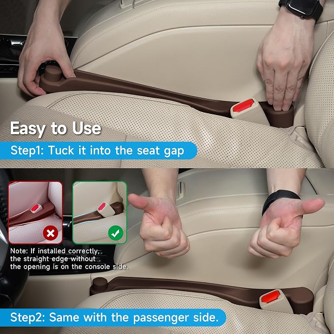 Car Seat Gap Filler Set of 2, 3IN1 Seat Side Gap Filler Plug with Storage Slot & Hook Function, Soft Foam Universal Fit Car SUV Truck Fill Gap Between Seats Console Organizer（Narrow Dark brown） - Image 9