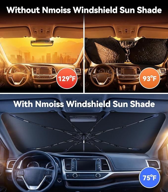 Nmoiss Windshield Sun Shade Umbrella for for Toyota SUV - [Vinyl Coating Heat Shield] Protect Car from Sun Rays & Heat Damage Keep Cool and Protect Interior, Spring Structure Edge - Image 2