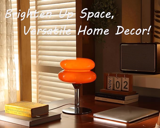Glivpny Mushroom Lamp Table Lamp for Night Stands,Mid Century Modern Desk Lamps for Bedroom, Vintage Dimmable Bedside Small Cute Lamps, Cool Aesthetic House Warming Gifts New Home Decor (Orange) - Image 5