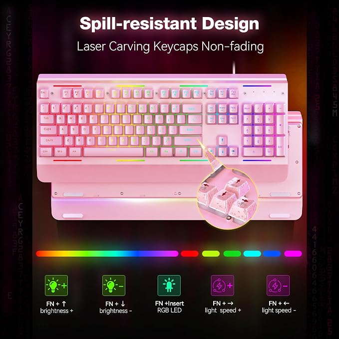 TECKNET Wired Gaming Keyboard, RGB Backlit Keyboard with Metal Panel Design | 15-Zone RGB Illumination, Whisper Quiet Design, IP32 Water Resistance, 25 Anti-ghosting Keys, Ergonomic Design - Image 6