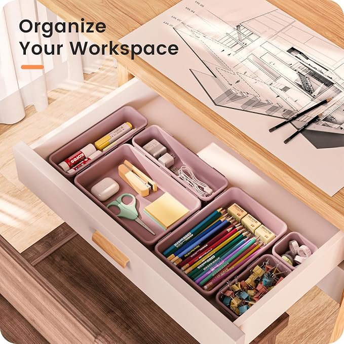 【Military Grade】A-LuGei Drawer Organizer,【】Makeup organizer,【Holds 177 Items】Bathroom Organizers and Storage,Organization and Storage,Desk Drawer Organizer for Vanity【Lilac】 - Image 5
