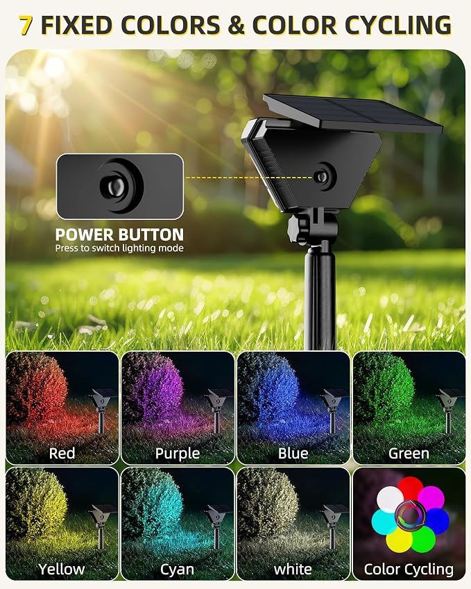 T-SUN Solar Lights Outdoor Waterproof IP65, 6Pack LED Solar Spot Lights Color Changing IP65 Waterproof Smart Auto On/Off for Outside Landscape Garden Yard Lawn Pathway Patio Driveway - Image 3