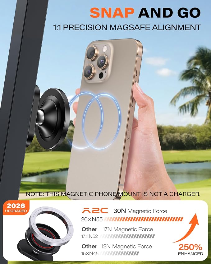 A2C Alloy Magnetic Golf Cart Phone Holder, Golf Accessories for Men, Black | Golf Gift for Men Dad Father Husband Male Golfers, Golf Accessories Essentials Gadgets Gear Stuff Fits EZGO Club Car Yamaha - Image 5
