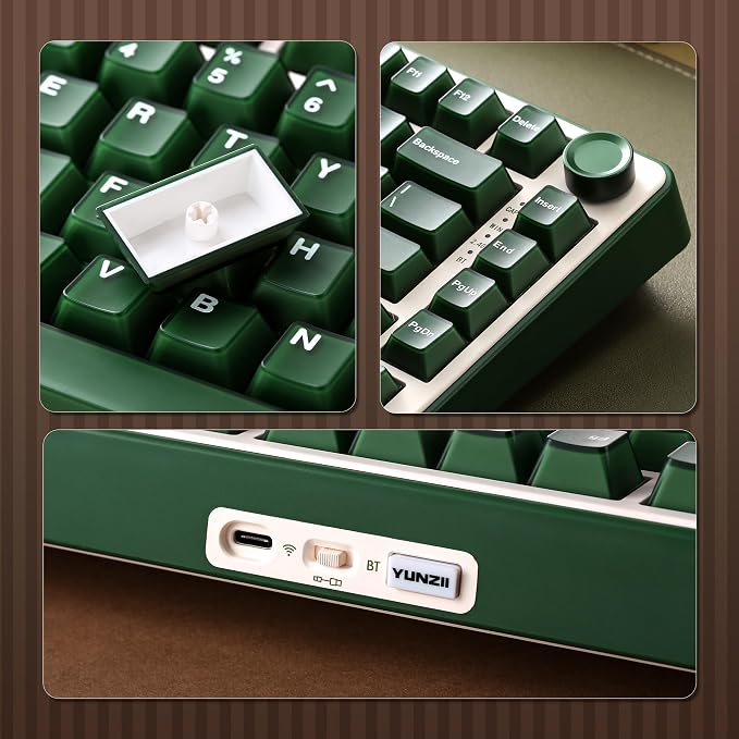 YUNZII B75 PRO 75% Wireless Mechanical Keyboard (Olive Green,Milk Switch) | Hot Swap Keyboard with Knob, Gasket Mount, Creamy Pre-lubed Switch for Smooth Typing, BT/USB-C/2.4G, for Gaming - Image 8