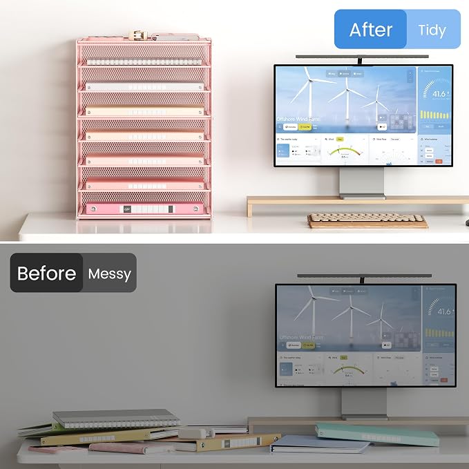 Lavatino 8-Tier Letter Tray Desk Paper Organizer, Mesh File Sorter Tray Organizer for Desk Office Supplies & Home Organization, Fits A4 Paper, Mail, Magazines and Office Accessories (Pink with Handle) - Image 5