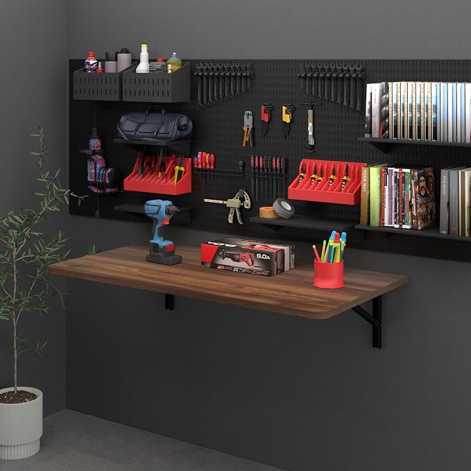 IAE 36x22in Floating Fold Desk,Wall-Mounted Folding Computer Table,Walnut | Study Table with Shelf Brackets,Foldable Down Shelf with Engineered Wood,Fold Computer Desk for Small Apartment,Holds 503 lb - Image 6