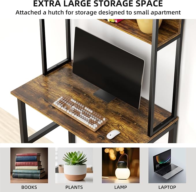 Aquzee 31 Inch Desk Hutch, Teen Desk with Shelves, Study Desks with Storage, Computer Desks for Small Spaces, Kids, Student, Space Saving, Easy Assemble, Rustic Brown - Image 4
