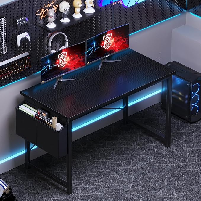 OLIXIS Computer Desk, 47 Inch Gaming Desks for Home Office Small Spaces | Writing Study Craft Work Table, Computer Workstation for Bedroom with Storage Bag, Black - Image 6