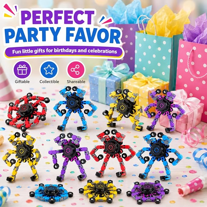 12PCS Transformable Fidget Spinner Toys for Kids and Adults | DIY Robot Chain Fidget Toys, Sensory Toys for Stress Relief, Party Favors, Classroom Rewards & Birthday Gifts - Image 6