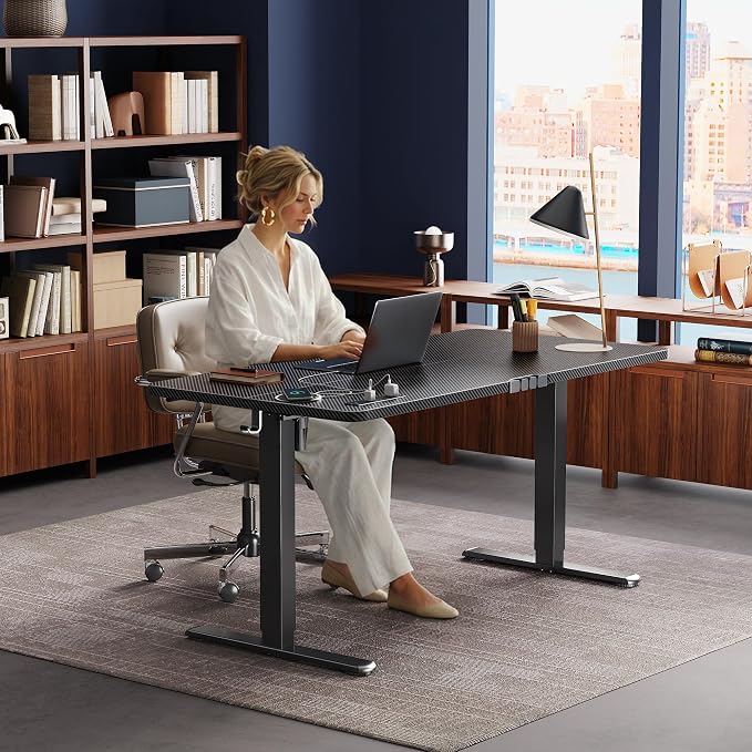 Huuger Electric Standing Desk with Power Outlets and USB-C Port, 55 X 24 Inch Height Adjustable Desk, Sit Stand Desk for Home Office, Computer & Gaming Desk with 4 Presets, Carbon Black - Image 8