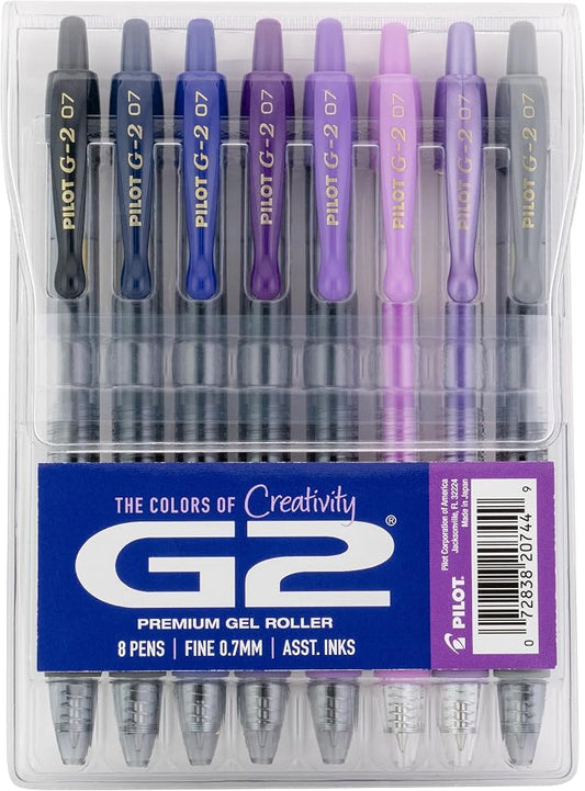 Pilot G2 Premium Gel Roller Pens, G2 Boost Purple Pens Pack, The Colors of Creativity, 8 Pack Pouch, Fine Point 0.7 mm, Assorted by PilotCorporationofAmerica
