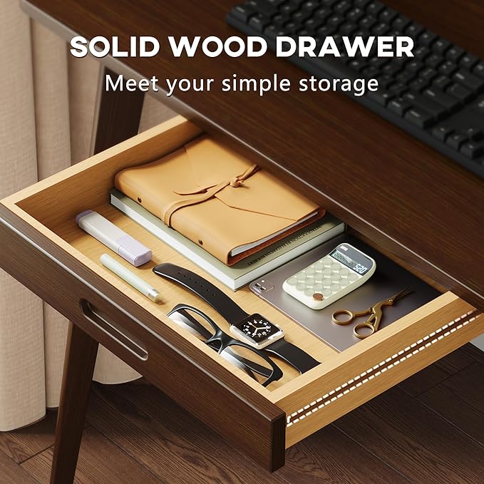 IOTXY Small Writing Desk with Hutch - 31.5" Work Computer Study Table | Black Walnut, Storage Drawer, Space-saving for Home and Office, with Bookshelves - Image 4