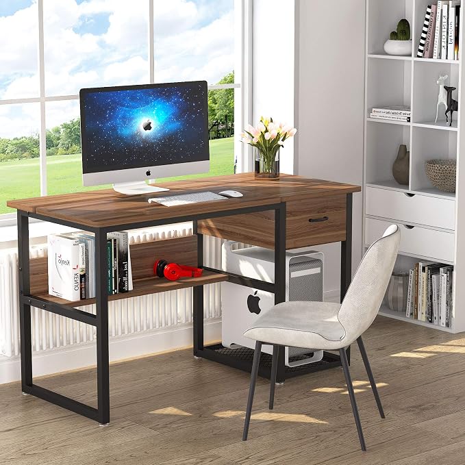 Tribesigns Drafting Table with Storage Drawers, Drawing Computer Desk Artist Craft Table Painting Desk Workstation with Shelves and Tiltable Tabletop for Students, Home Office - Image 5