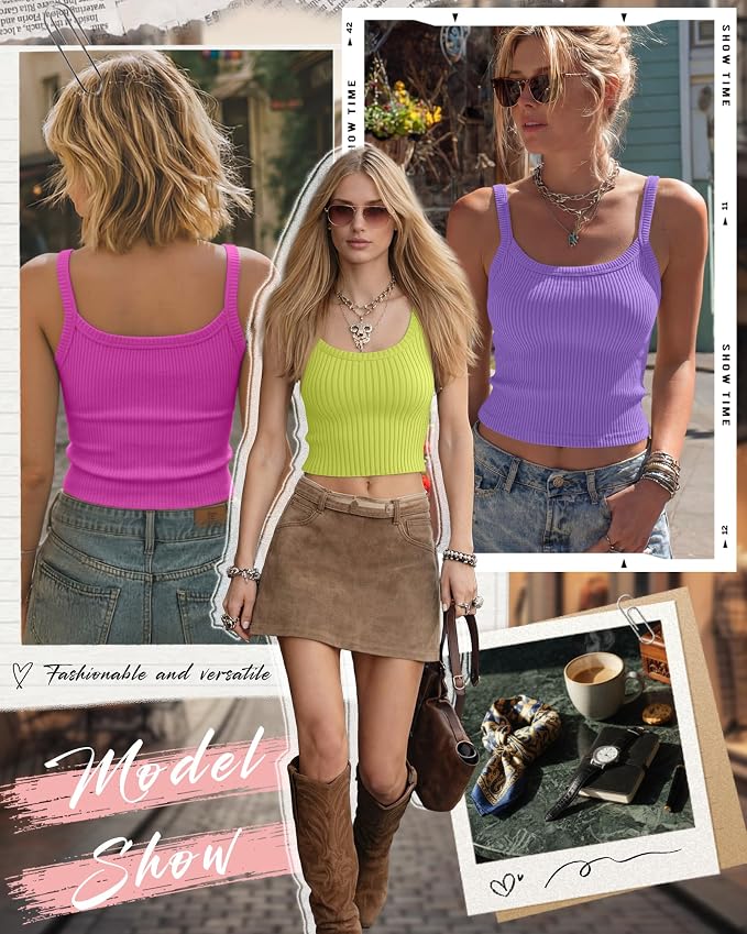 Ficerd 3 Pack Women's Tank Tops 95% Cotton Spaghetti Strap Ribbed Crop Camisole Slim Fitted Basic Summer Sleeveless Layer - Image 3