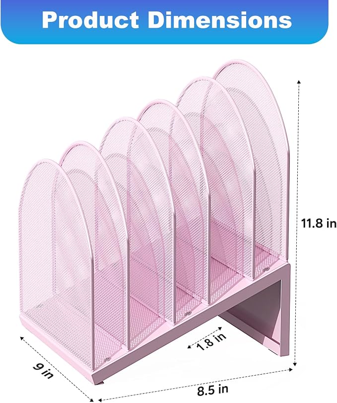gianotter Desktop File Organizer with 5 Compartments | Desk Organizer Paper Organizer for Desk Workspace Organizers for Office Supplies (Pink, Inclined Style) - Image 4