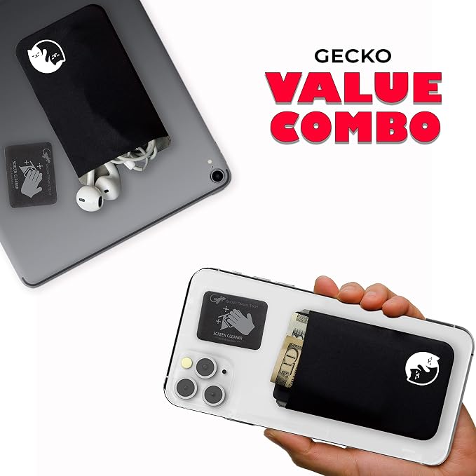 Phone Wallet - Adhesive Card Holder - Cell Phone Pouch - Stick on Lycra Pocket by Gecko - Carry Credit Cards and Cash - Image 2
