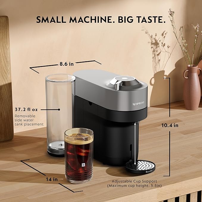 Nespresso Vertuo Pop+ Deluxe Coffee and Espresso Maker by Breville with Milk Frother, Titan - Image 5