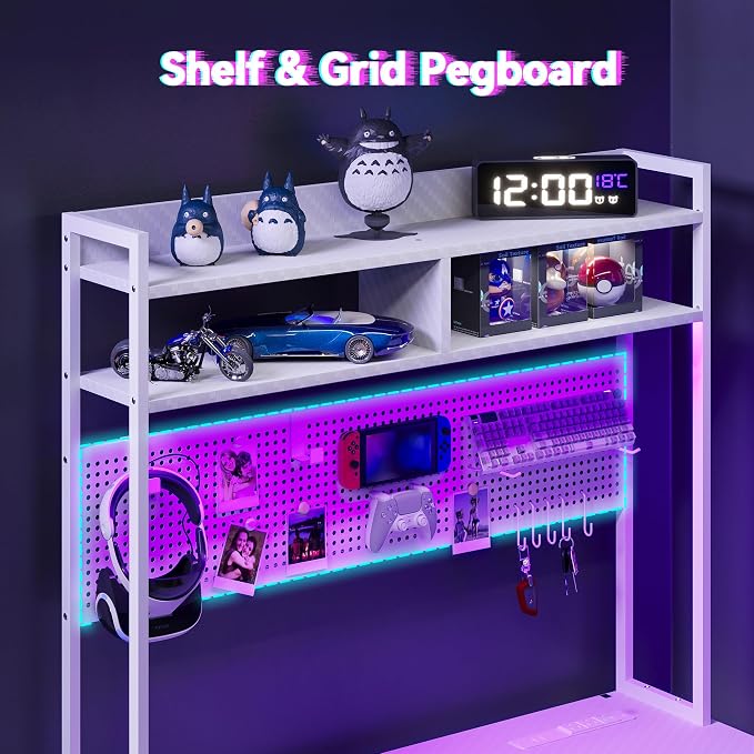Apicizon L Shaped Gaming Desk 53", Reversible Corner Computer Desk with LED Lights, Carbon Fiber Surface, Pegboard with Hooks, Drawer & PC Tower Stand, USB Charging Port - Image 5