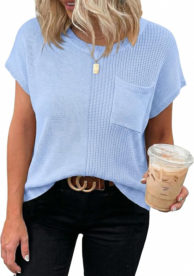 Dokotoo Summer Knit Tops for Women Sleeveless Crewneck T Shirts Casual Lightweight Sweater Blouses Shirts - Image 2