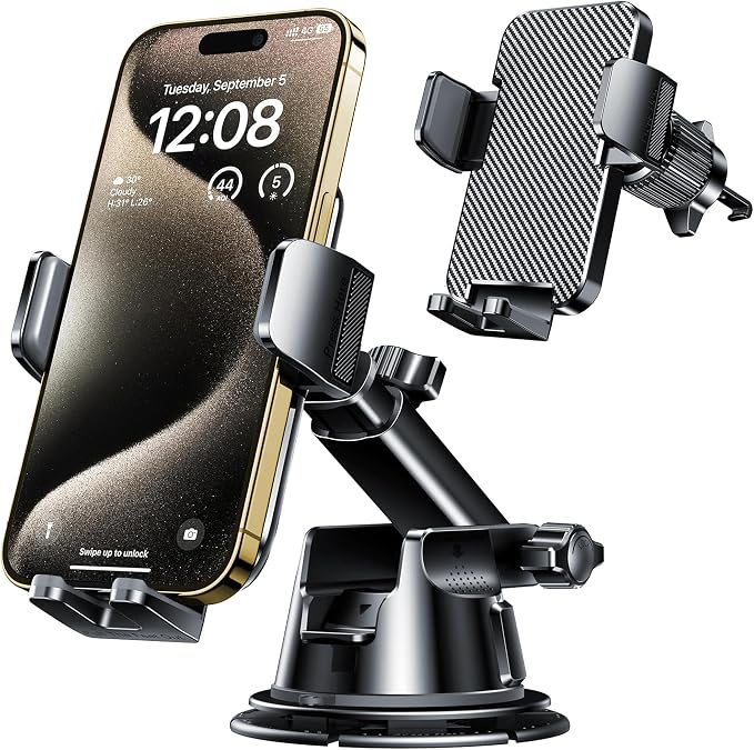 Qifutan Dash Mounted Holders Phone Holders for Your Car Phone Mount for Car Windshield Dashboard Air Vent Universal Desk Mounts Hands Free Automobile Cell Phone Holder Fit for iPhone Smartphone by Qifutan