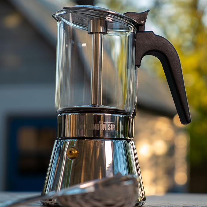 The London Sip Glass and Stainless Steel Stovetop Espresso Maker Moka Pot Italian Coffee Percolator, Glass, Medium (10.14 oz) - Image 4