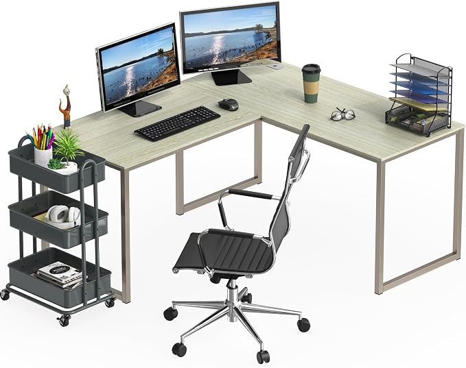 SHW Mission 55 x 60 L-Shape Home Office Computer Desk, Maple | Reversible Desktop Design - Image 5