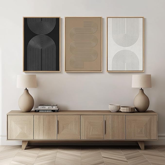 Large Framed Black and White Neutral Abstract Wall Art, 3 Piece Minimalist Canvas Prints Paintings Artwork for Walls, Boho Geometric Pictures for Living Room Hallway Office Wall Decor Total 30x60 In - Image 4