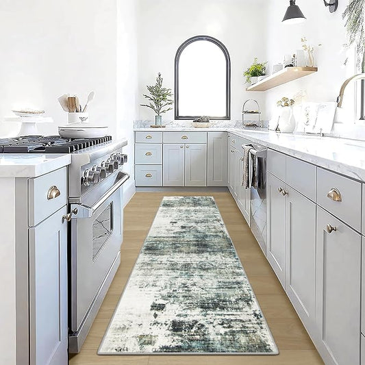 2'6''x8' Runner Rugs Washable Rug: Modern Abstract Hallway Runner Rug Indoor Soft Low Pile Thin Carpet Anti-Skid Non-Shedding Carpets for Kitchen, Entryway, Laundry, Bedroom - Green Multi by GENTDRIZZ