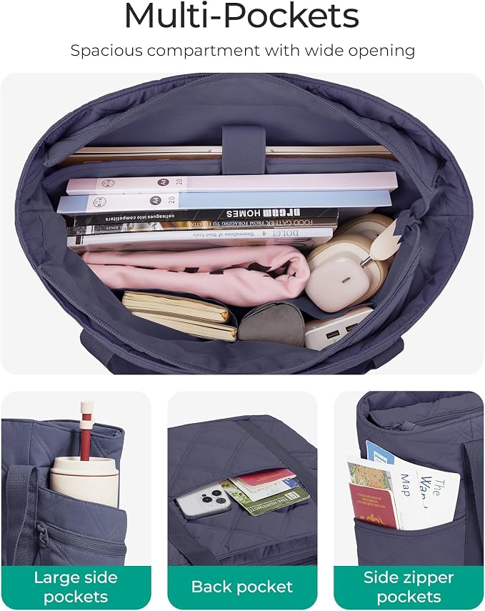 BAGSMART Crush Tote Bag for Women, 20L Puffer Work Tote with Zipper | Quilted Nurse Hospital Bag For Travel College Gym - Image 3