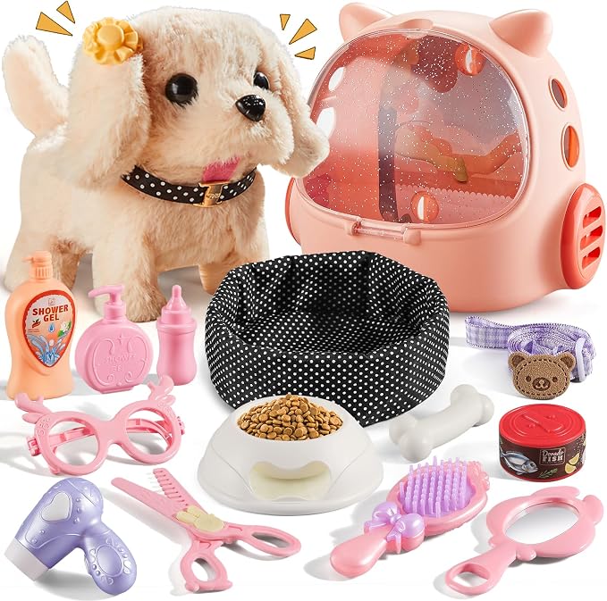 Vanvimen 16 Pcs Robot Dog Toys for Girls, Toys for 3 4 5 6 7 8 Year Old Girls Kids Boys, Realistic Robot Puppy Toy for 5-7 6-8, Ideas Birthday Gifts for Girl 3 4 5 6 Year Old by VanvimenToys