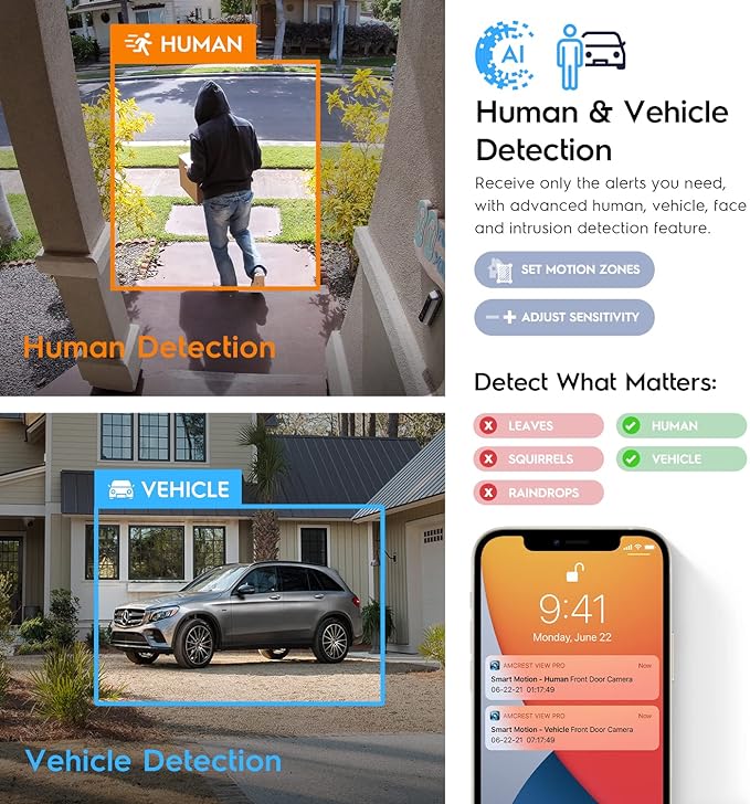 Amcrest UltraHD 4K (8MP) IP PoE AI Camera, FOV 129°, 49ft Color Nightvision, Security Outdoor Bullet Camera, Human & Vehicle Detection, Active Deterrent, 4K @15fps, IP8M-2796EB-AI (Black) - Image 3
