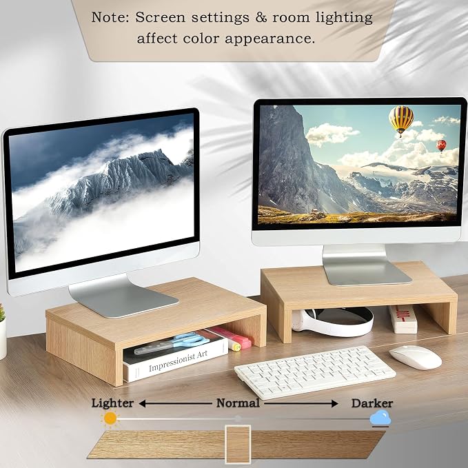 TEAMIX Wood Monitor Stand Riser - 2 Pack Adjustable Dual Monitor Riser for Laptop/PC - Image 6