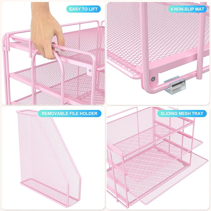 gianotter 4-Tier Paper Organizer With Magazine Holder | Desk Organizers and Accessories, File Organizer for Office Supplies Storag (Pink, 4-Tier) - Image 4