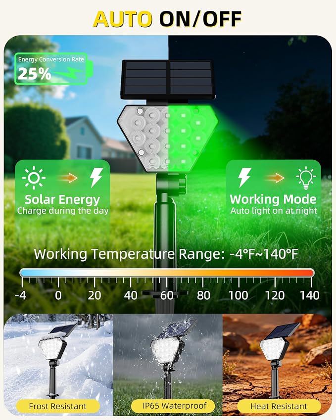 T-SUN Solar Lights Outdoor Waterproof IP65, 6Pack LED Solar Spot Lights Color Changing IP65 Waterproof Smart Auto On/Off for Outside Landscape Garden Yard Lawn Pathway Patio Driveway - Image 4