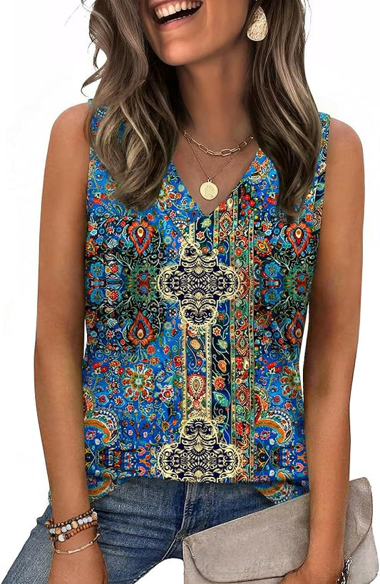 Zeagoo Tank Top for Women V Neck Loose Fit Sleeveless Summer Tops Business Casual Outfits Dressy Blouses Shirts by Zeagoo