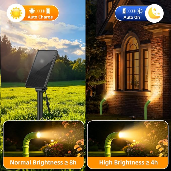 Solar Garden Lights, Solar Pathway Lights Outdoor 4 Pack, 3500K Warm LED Solar Lights Outdoor Waterproof with Split Design Flexible Bend Bamboo Stakes for Yard Lawn Patio Decor Outside - Image 7
