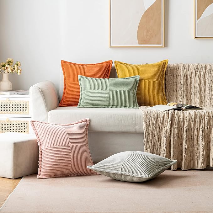 MIULEE Decorative Throw Pillow Covers for Couch Bed Livingroom 18x18 Inch Set of 2 Fall Mustard Yellow Boho Accent Throw Pllows Broadside Striped Patchwork Soft Corduroy Pillowcases - Image 7