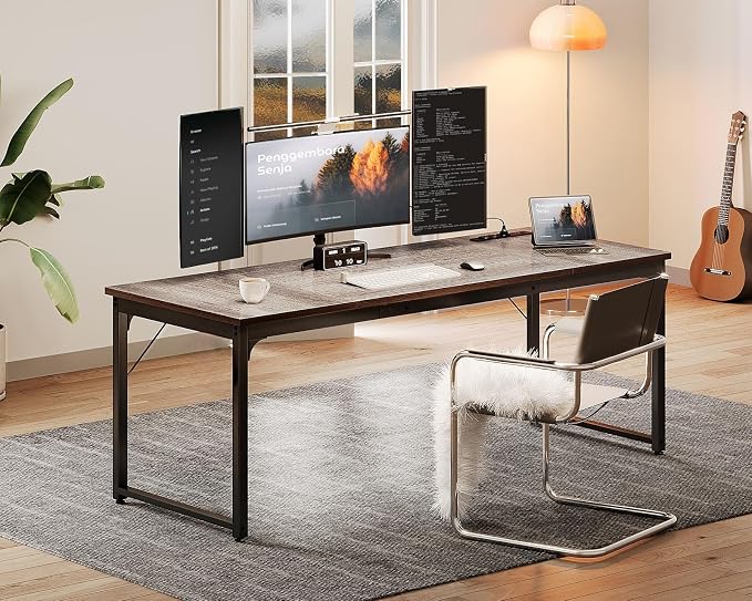 Coleshome 71 Inch Computer Desk with Power Outlet | Extra-long workspace • Fits dual monitors • Stable steel frame • Spacious legroom • Home office & gaming - Image 7