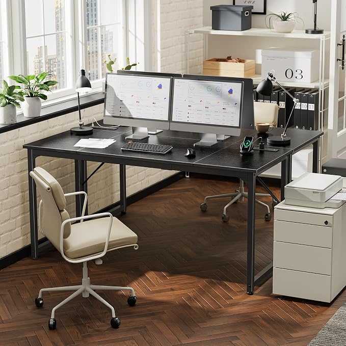 PRAISUN 63 X 24 Inch Computer Desk, Power Outlets, USB-C, Black | Office Desk with 4 AC Outlets, USB & USB-C, Sturdy Metal Frame, Spacious Desktop for Work, Writing, Study & Gaming - Image 2