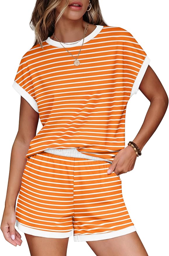 WIHOLL Two Piece Sets for Women Summer Lounge Short Sets Cap Sleeve Crew Neck Sweatsuit with Pocket XS-2XL - Image 2