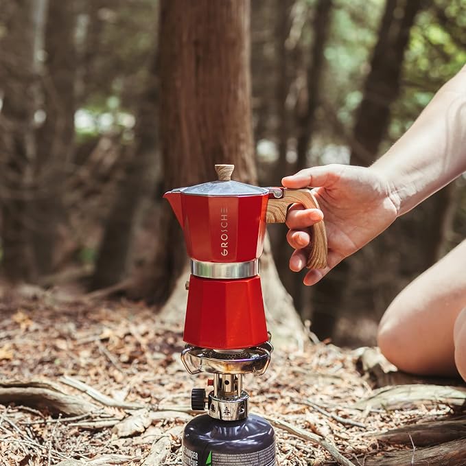 GROSCHE Milano Stovetop Espresso Maker Moka Pot 9 espresso Cup 15.2 oz Red | Cuban Coffee Maker And Italian Moka Pot For Stovetop Espresso; For Gas, Electric, And Propane Stoves With A Soft-Touch Handle - Image 8