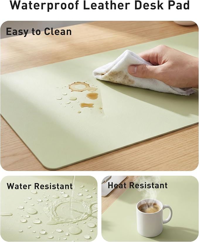 Aothia Faux Leather Desk Mat - Large Mouse Pad, Non-Slip PU Leather Blotter, Waterproof Writing Surface for Office and Home (Grass Green, 40" x 24") - Image 7