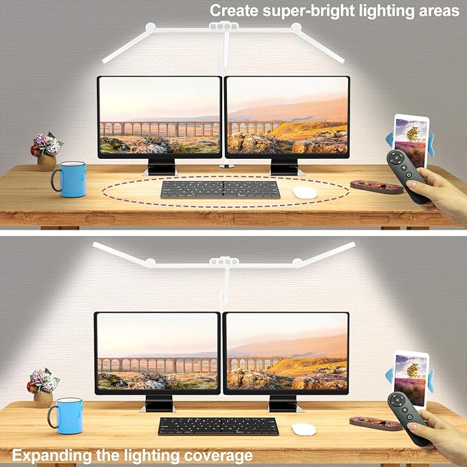 Micomlan Architect Desk Lamp with Clamp, Led Desk Lamp for Home Office with Remote Control, 24W Bright Dimmable Computer Light with Atmosphere Lighting Adjustable Table Light(Remote) - Image 2