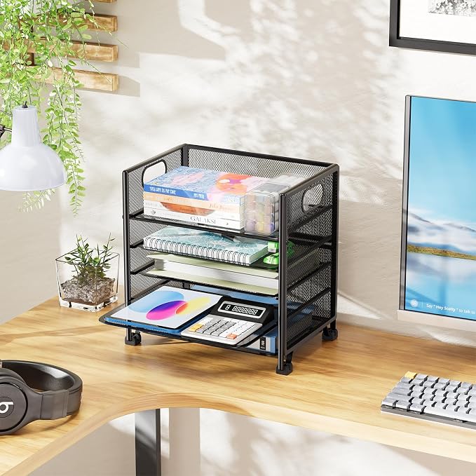 Simple Trending 5-Tier Paper Tray Organizer, File Organizer for Desk, Black | Letter Tray Holder with Handle. Sturdy Metal Frame. Non-slip Feet. Black for Office Home School. 13.25"L x 9.25"W x 13"H - Image 6