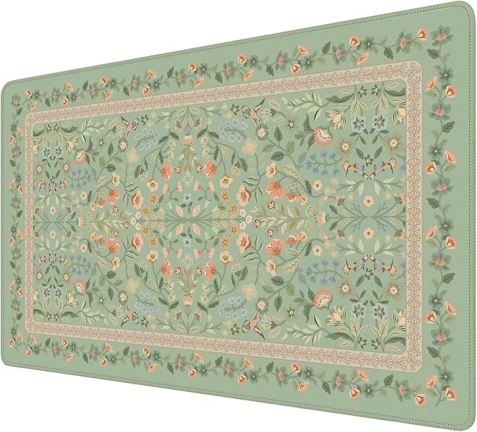 iCasso Aesthetic Flower Mouse Pad,23.6x13.7in Desk Pad, Light Green | Desk Matt for Desktop, Anti-Slip Mousepad with Stitched Edges for Laptop Computer Keyboard by iCasso