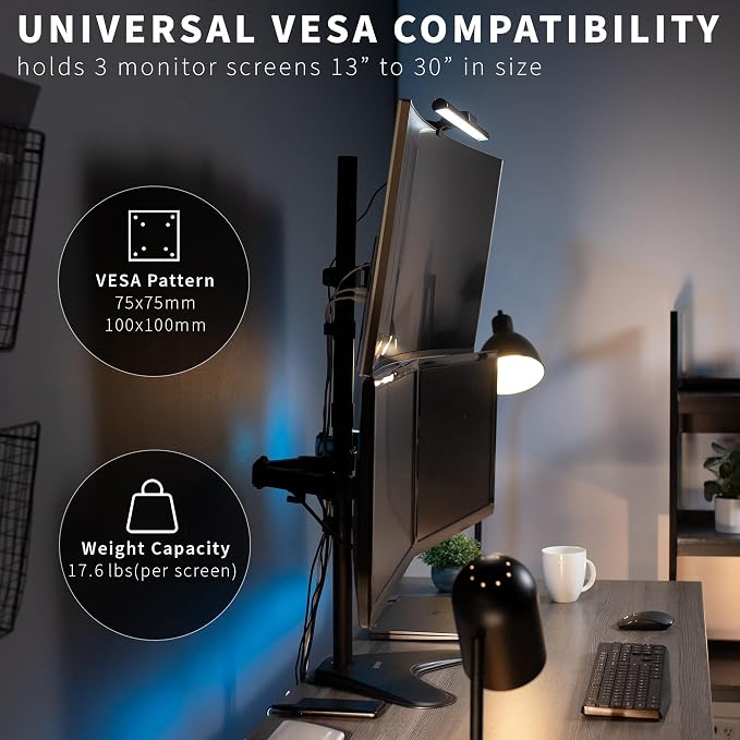 VIVO Triple LCD LED Computer Monitor Desk Stand, Free Standing Heavy Duty Fully Adjustable Mount for 3 Screens up to 30 inches STAND-V003E - Image 3