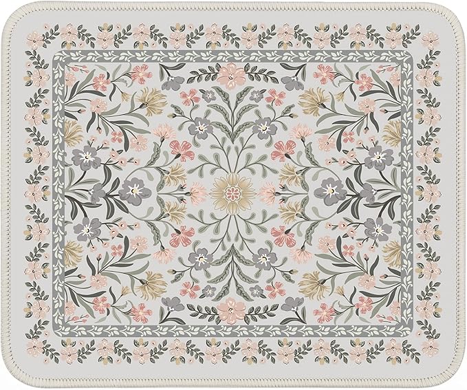 iCasso Aesthetic Small Mouse Pad, 9.5x7.9in,Home Office,Gray Floral | Mini Portable Travel Mousepad, Anti-Slip and Comfortable Cloth Mouse Mat with Stitched Edges for Computer, Home by iCasso