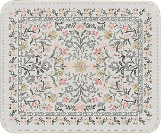 iCasso Aesthetic Small Mouse Pad, 9.5x7.9in,Home Office,Gray Floral | Mini Portable Travel Mousepad, Anti-Slip and Comfortable Cloth Mouse Mat with Stitched Edges for Computer, Home by iCasso