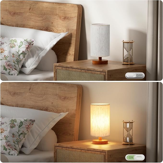 Desk Small Lamps Set of 2 (Cream Shade - Walnut Base, 9" Inline Control) | Two 3000K LED Blubs Included | 680 Lumens | Easy Assembly | Minimalist Design | E26 | for Kitchen | for Kids Room - Image 6